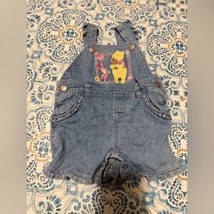 Vintage Disney Blue Overalls with Winnie the Pooh Embroidery